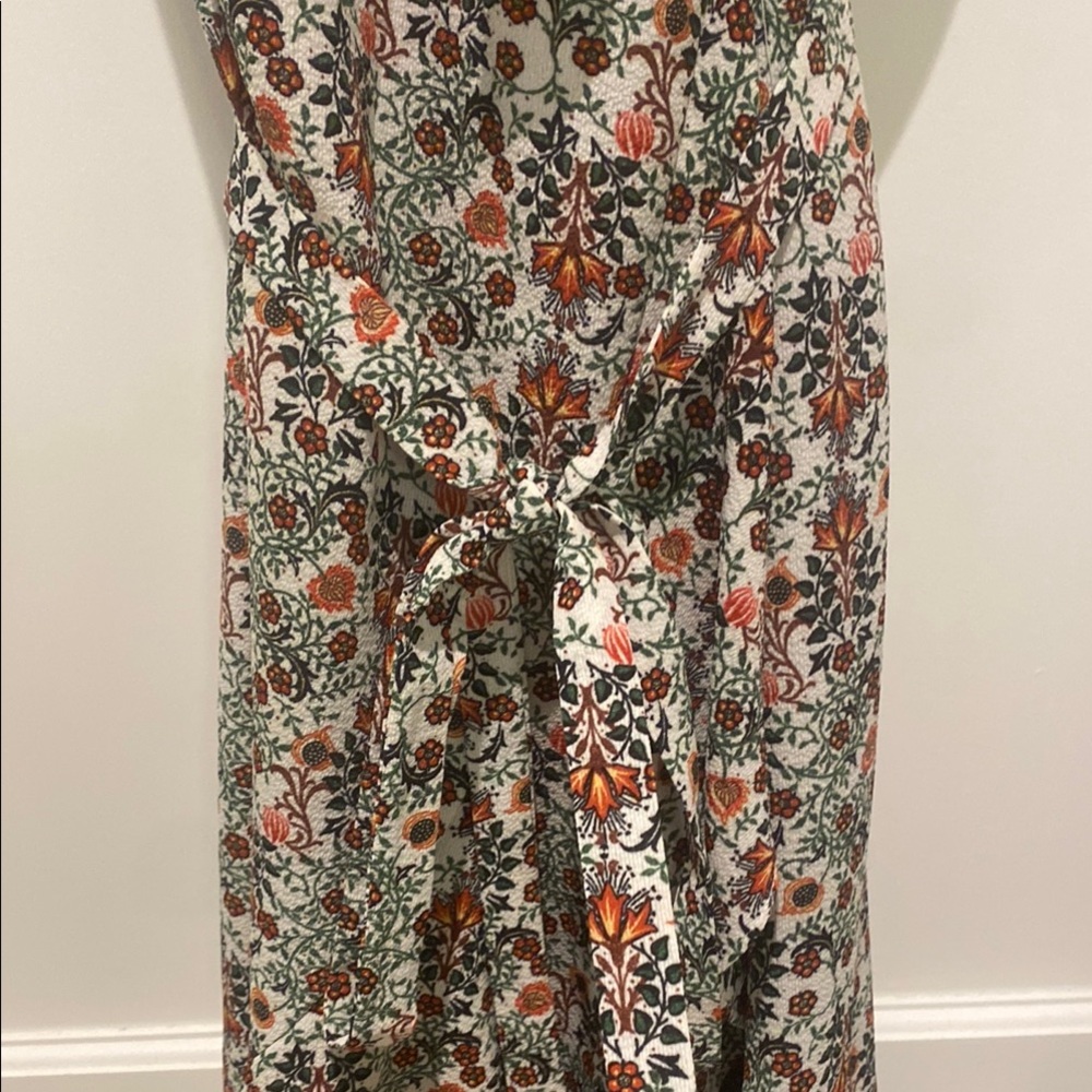 Max Studio Green and Orange V-Neck Midi Wrap Dress - Picture 3 of 4
